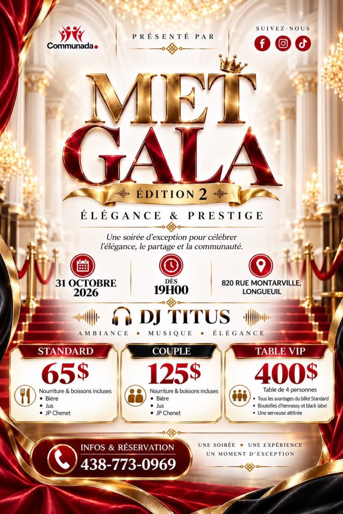 Affiche du MET GALA Édition 2 – Élégance & Prestige présenté par Communada, le 31 octobre 2026 à Longueuil